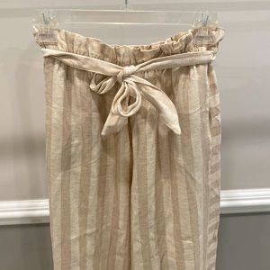 Striped Linen Wide Leg Pants with Tie Size S/M